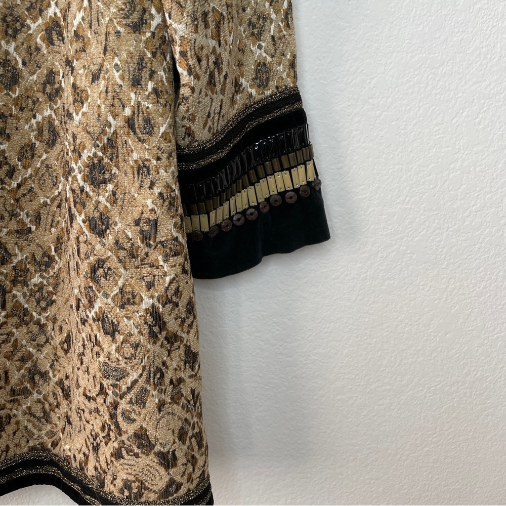 Chico's Metallic Gold Tapestry Pea Coat Majestic Art to Wear Unique Cuff Details - Picture 10 of 11